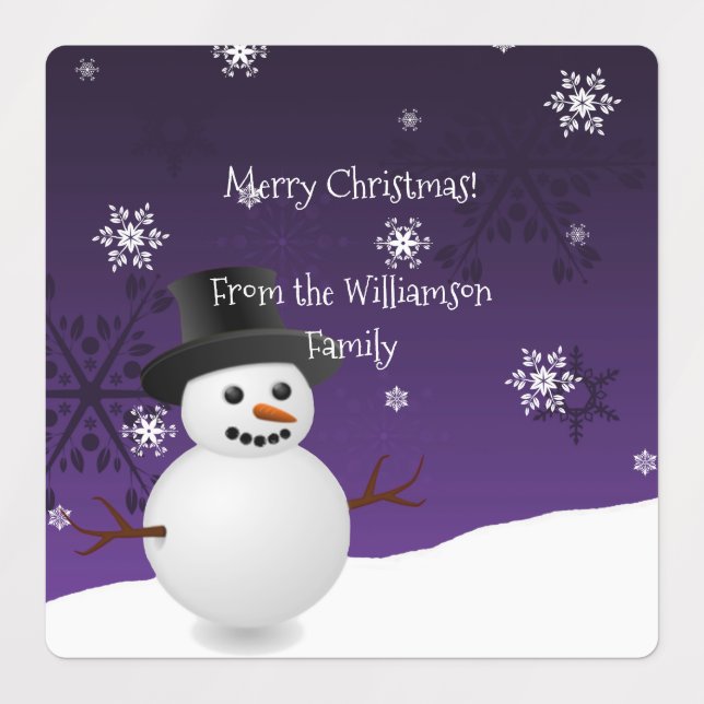 Purple Snowman Winter Scene Christmas Baking Label (Design 3)