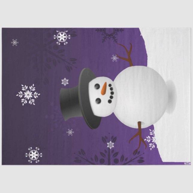 Purple Snowman Winter Scene Christmas Tissue Paper (Front)