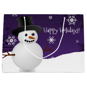 Purple Snowman Winter Scenery Christmas Gift Bag