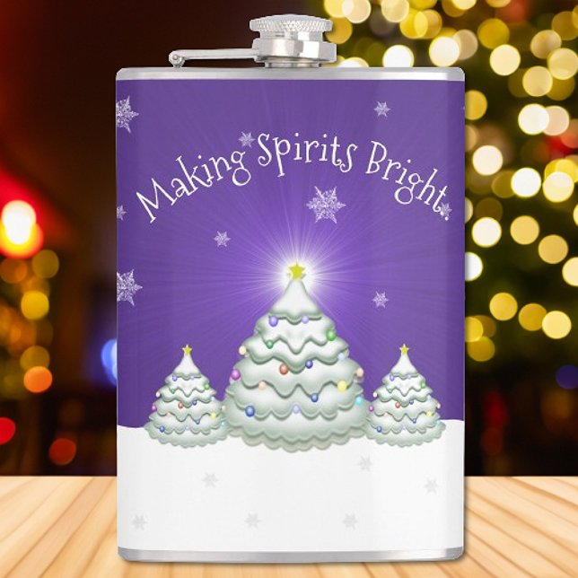 Purple Snowy Christmas Tree Flask (Purple Christmas Tree Flask)