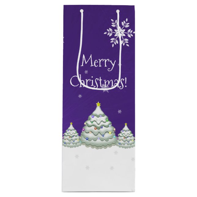 Purple Snowy Christmas Tree Wine Gift Bag (Front)