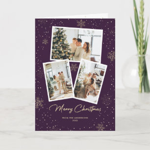 Purple Snowy Photo Merry Christmas Card