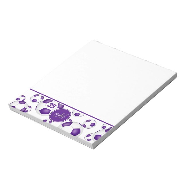 purple soccer balls pattern accent girls name  notepad (Rotated)