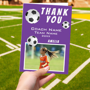 Purple Soccer Football Ball Sports Coach  Thank You Card