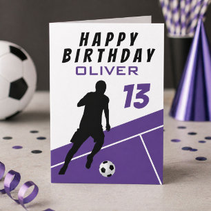 Purple Soccer Player Football Ball Boy Birthday  Card