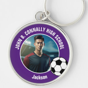 Purple Soccer Player Photo High School Keychain