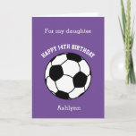 Purple Soccer Sport 14th Birthday Card<br><div class="desc">A purple personalized soccer 14th birthday card for her. You will be able to easily personalize the front of this soccer sport birthday card with their name. The inside card message and the back of the card can also be edited. This personalized soccer 14th birthday card would make a great...</div>