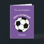 Purple Soccer Sport 14th Birthday Card<br><div class="desc">A purple personalized soccer 14th birthday card for her. You will be able to easily personalize the front of this soccer sport birthday card with their name. The inside card message and the back of the card can also be edited. This personalized soccer 14th birthday card would make a great...</div>