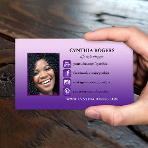 Purple Social Media Icons Photo Business Card
