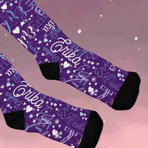 Purple Socks with Hearts & Stars 