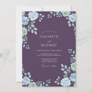 Purple Soft Watercolor Floral Wedding Invitation