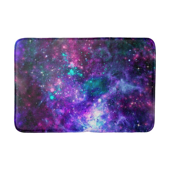 Purple Space Galaxy Cosmic Spacey Teal Pink Sky Bath Mat (Front)
