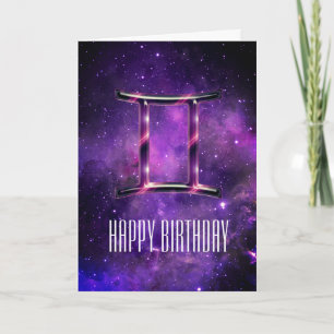 Purple Space Gemini Birthday Card