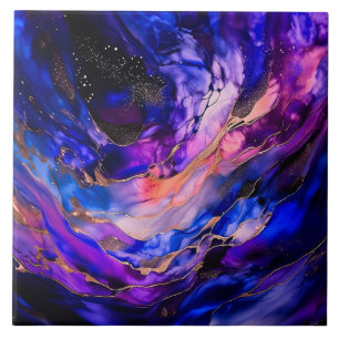 Purple Space Nebula in Alcohol Ink Tile