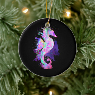 Purple Space Seahorse Ceramic Ornament