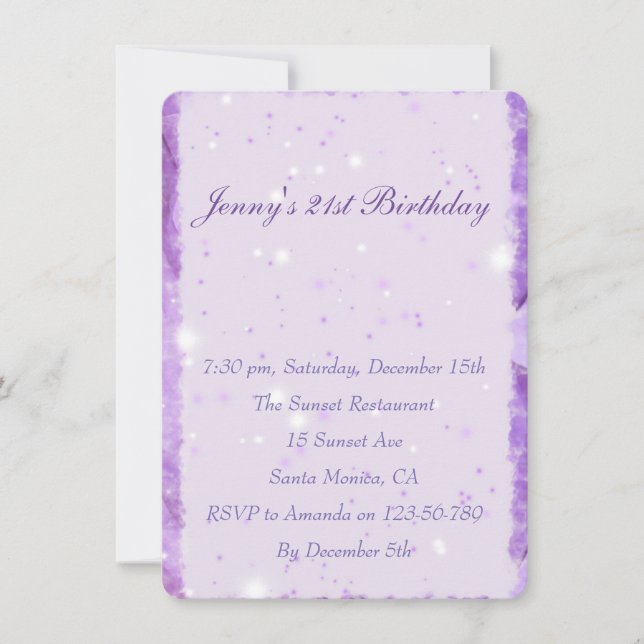 purple sparkle birthday invitation (Front)