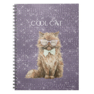 Purple Sparkle Brown Cool Cat Glasses   Notebook