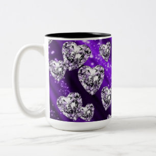 Purple Sparkle Diamond HeartsMug Two-Tone Coffee Mug