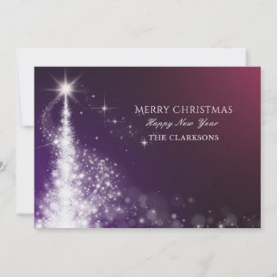 Purple sparkle elegant christmas tree  holiday card