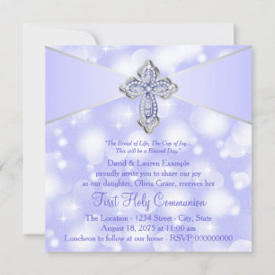 Purple Sparkle First Holy Communion Invitation