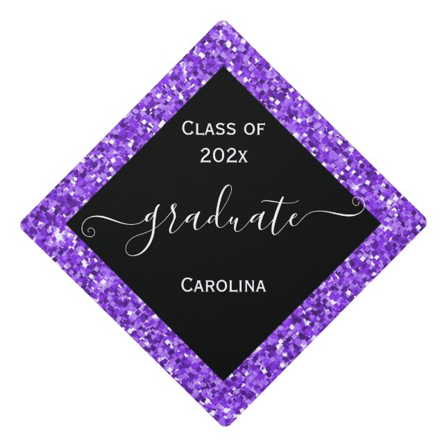 Purple Sparkle Frame Graduation Cap Topper (Front)
