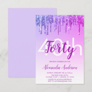 Purple Sparkle Glitter 40th Birthday Party Invitation