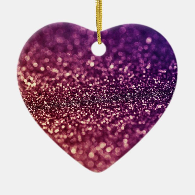 Purple sparkle glitter heart Christmas ornament (Front)