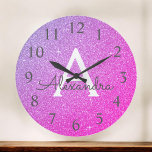 Purple Sparkle Glitter Monogram Name & Initial Large Clock<br><div class="desc">Purple and Pink Ombre Sparkle Glitter Monogram Name and Initial Serving Wall Clock. The Wall Clock makes the perfect gift for someone who loves sparkle and glitter.</div>