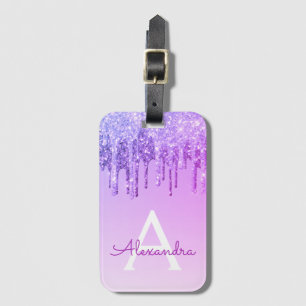 Purple Sparkle Glitter Monogram Name Luggage Tag