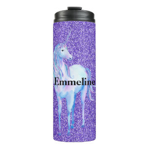 Purple Sparkle Glitter Unicorn Name  Thermal Tumbler