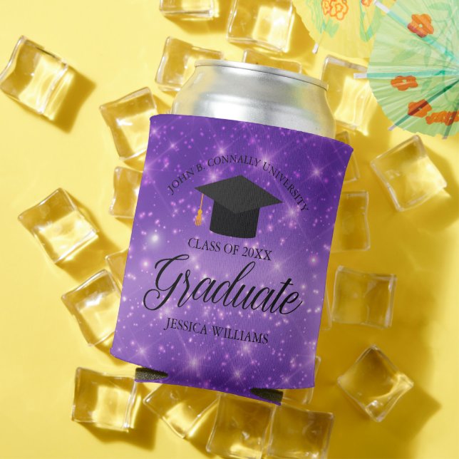 Purple Sparkle Graduate Custom Graduation Party Can Cooler (In Situ Summer)