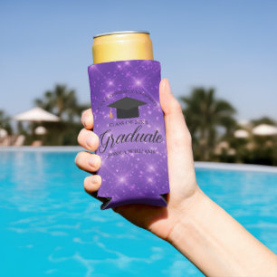 Purple Sparkle Graduate Custom Graduation Party Seltzer Can Cooler