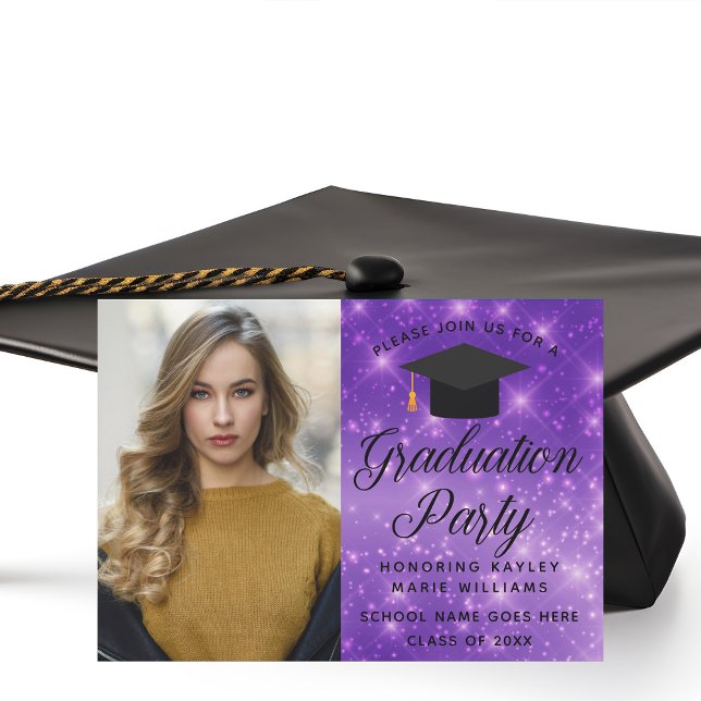 Purple Sparkle Graduate Photo Graduation Party Invitation (Creator Uploaded)