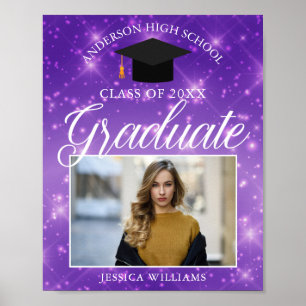 Purple Sparkle Graduate Photo Graduation Party Poster