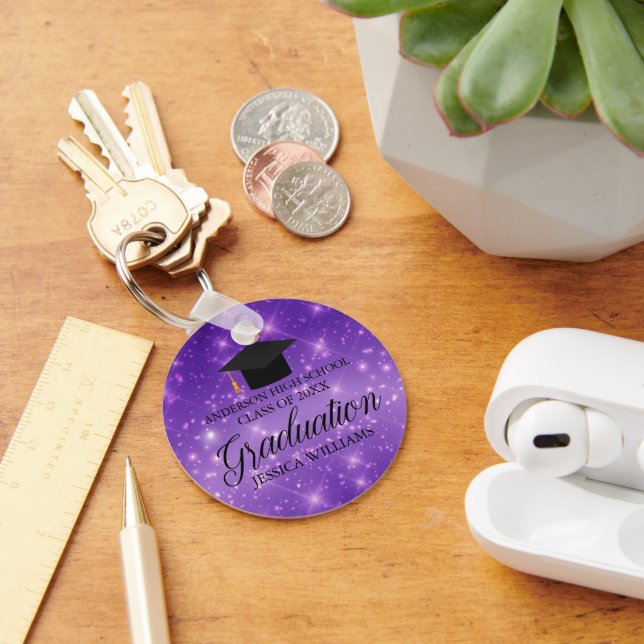 Purple Sparkle Graduation Chic Custom Graduate Keychain (Desk)