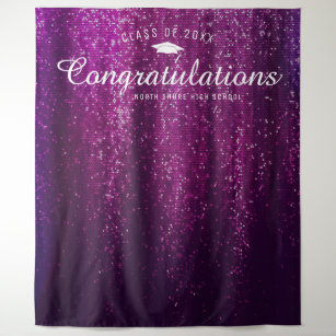 Purple Sparkle Graduation Photo Booth Backdrop Tapestry