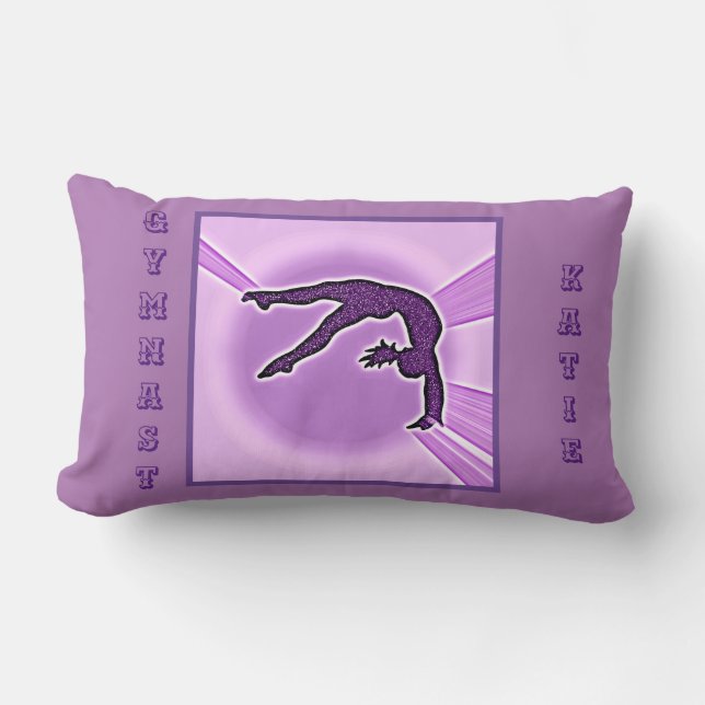 Purple Sparkle Gymnastics Ribbon Custom Name  Lumbar Pillow (Front)