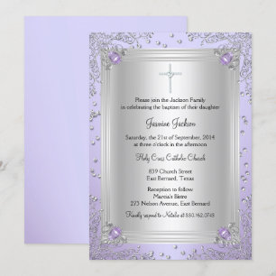 Purple Sparkle Jewel Baptism/Christening Invite