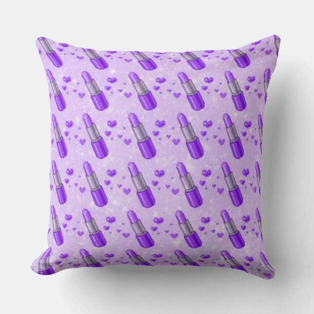 Purple Sparkle Lipstick Lover Throw Pillow (Front)