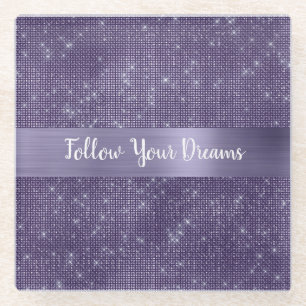 Purple Sparkle Personalized Quote Glass Coaster