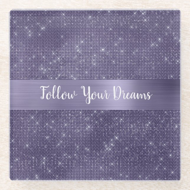 Purple Sparkle Personalized Quote   Glass Coaster (Front)
