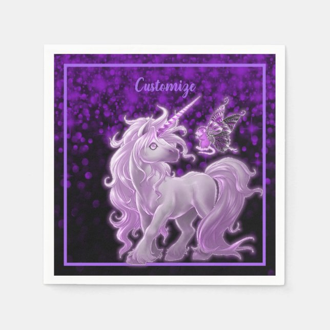 Purple Sparkle Pink Unicorn Napkin (Front)