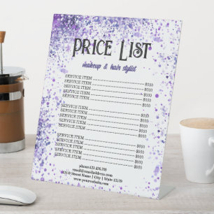 Purple Sparkle Price List for Beauty Professionals Pedestal Sign