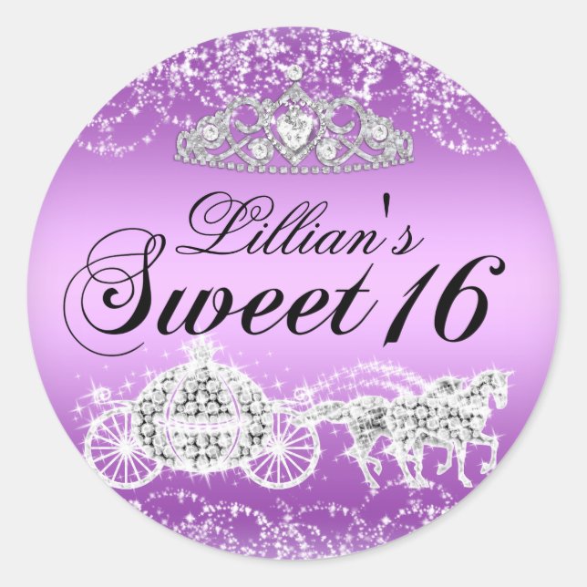 Purple Sparkle Princess Theme Sweet 16 Sticker (Front)