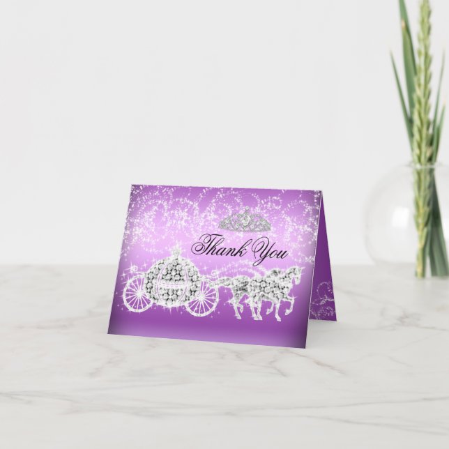 Purple Sparkle Princess Theme Thank You Card (Front)