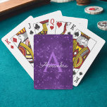 Purple Sparkle Shimmer Monogram Name & Initial Playing Cards<br><div class="desc">Purple Sparkle Shimmer Elegant Monogram Playing Cards. These playing cards can be customized to include your initial and first name and make a great party favour for a bachelorette party or birthday.</div>