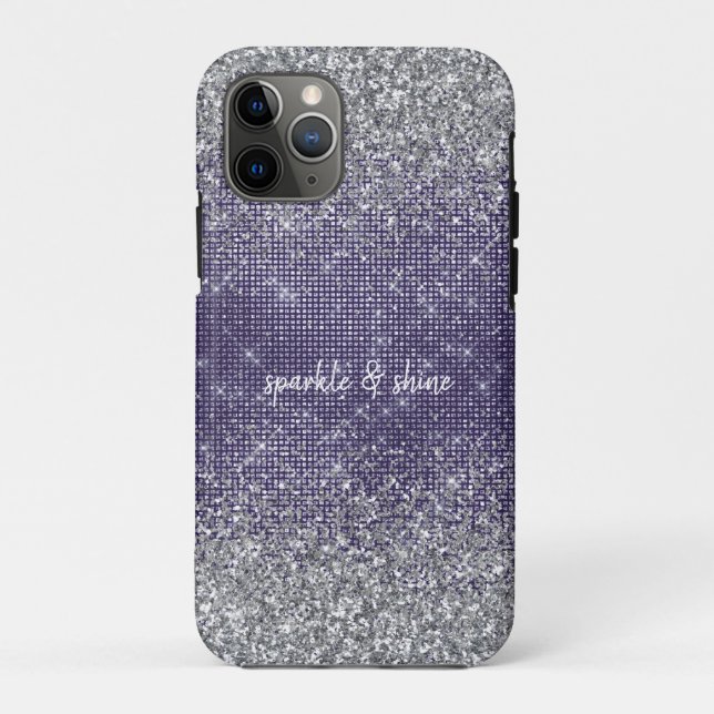Purple Sparkle Silver Glitter Case-Mate iPhone Case (Back)