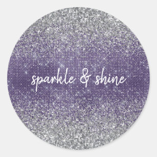 Purple Sparkle Silver Glitter Classic Round Sticker