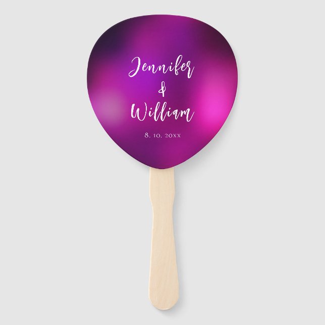 Purple Sparkle Silver String Lights Wedding Hand Fan (Front)