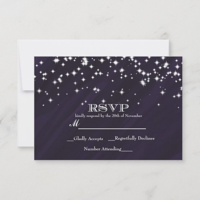 Purple & Sparkle Stars Elegant Glamour RSVP Card (Front)